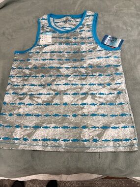 Reel Legends Turquoise & Gray Fish Stripe Kids Tank